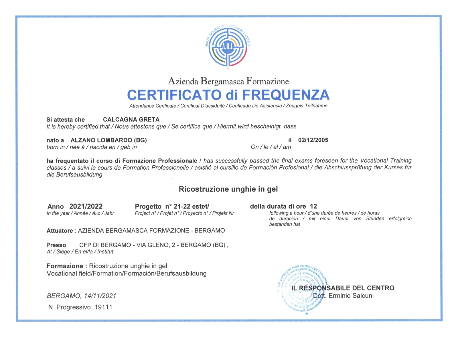Attestato: Ricostruzione unghie in gel
